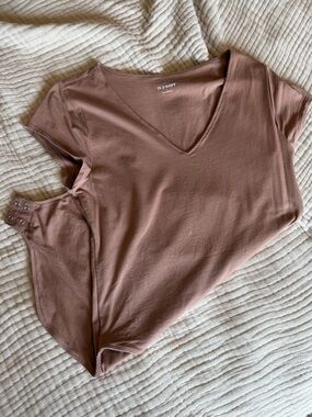 Old Navy Mauve-Taupe V-Neck Snap Bodysuit